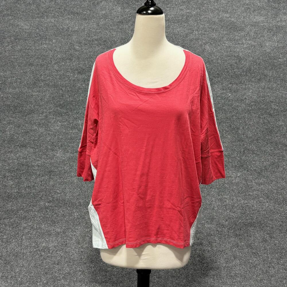Lisa Todd Shirt Womens Medium Pink Colorblock Hi Low Dolman Short Sleeve Top